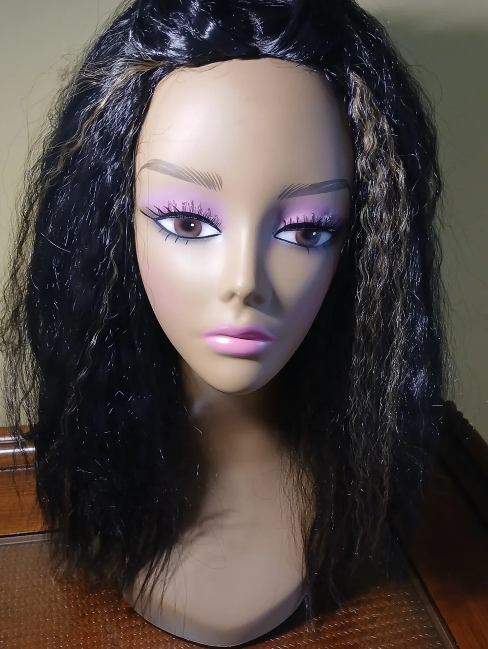 Black with Blonde Highlights Women's Kinky Wig 18